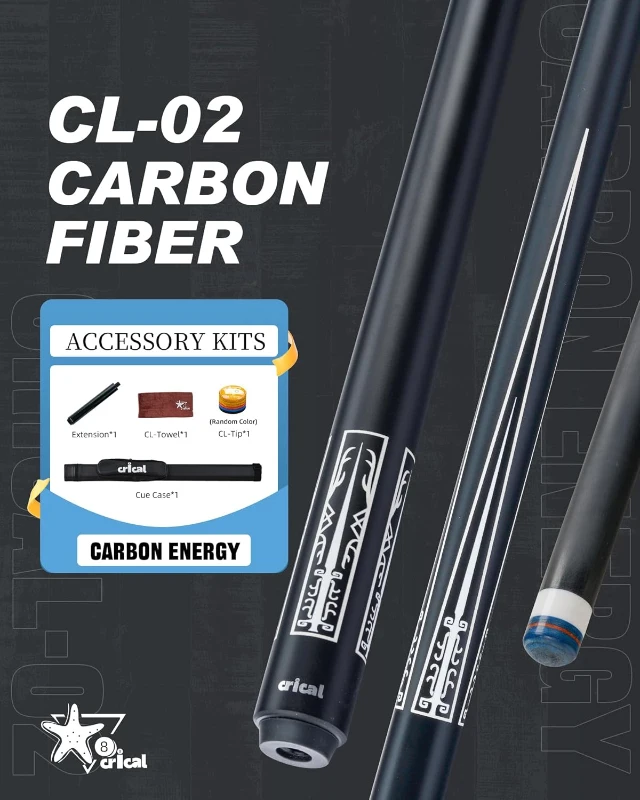CRICAL 58"" Carbon Fiber Pool Cue Set CL-02 — Professional Low-Deflection Billiard Cue with 3/8×8 Joint and 12.5mm Tip