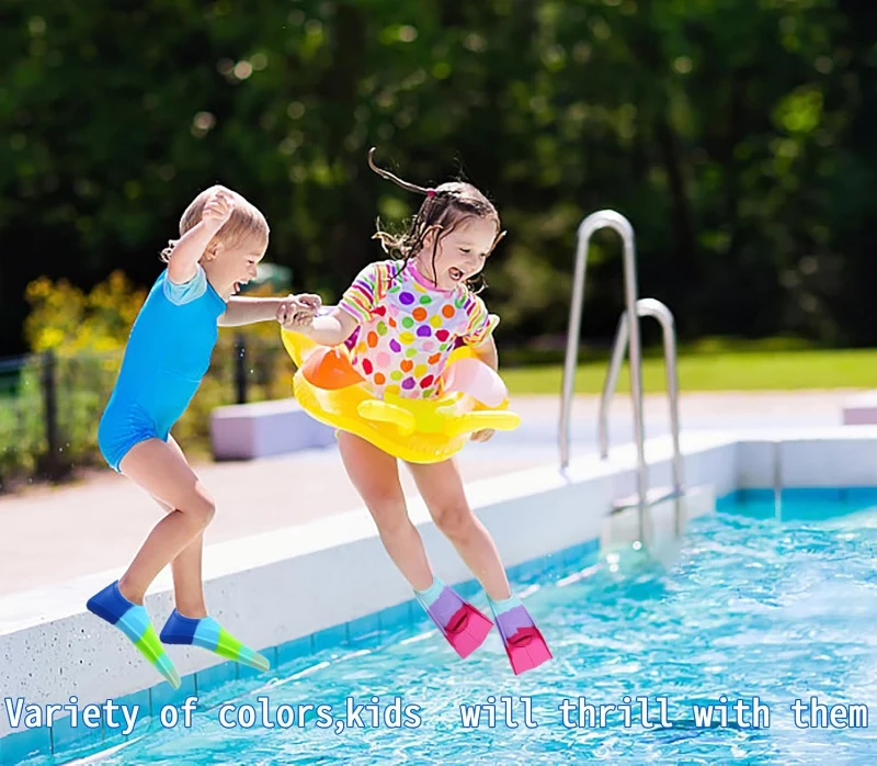 Kids Short Swim Fins — Comfortable Training Flippers for Lap Swimming, Children, Girls & Boys, Beginners