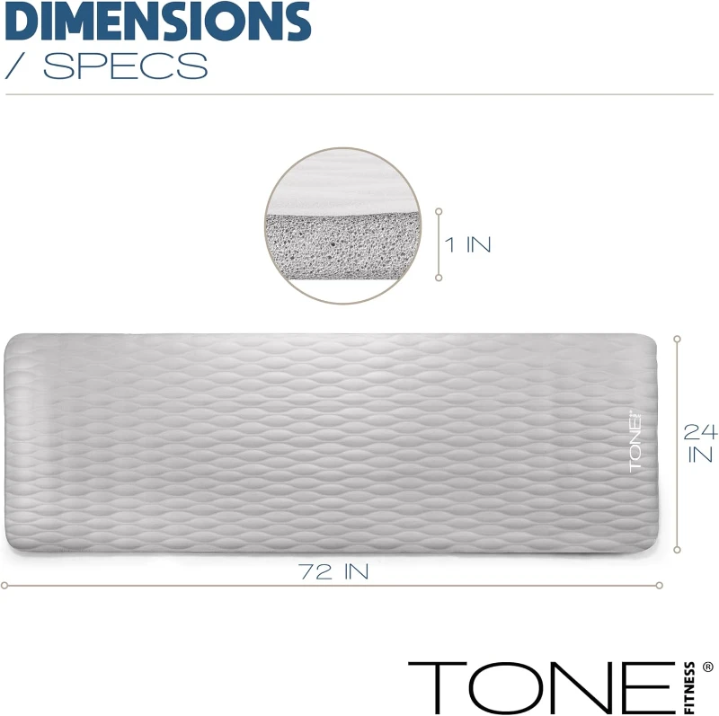 Tone Fitness Extra-Thick 1-inch NBR Yoga Mat | 24 by 72 Large Non-Slip Exercise Mat with Carrying Strap for Home & Studio