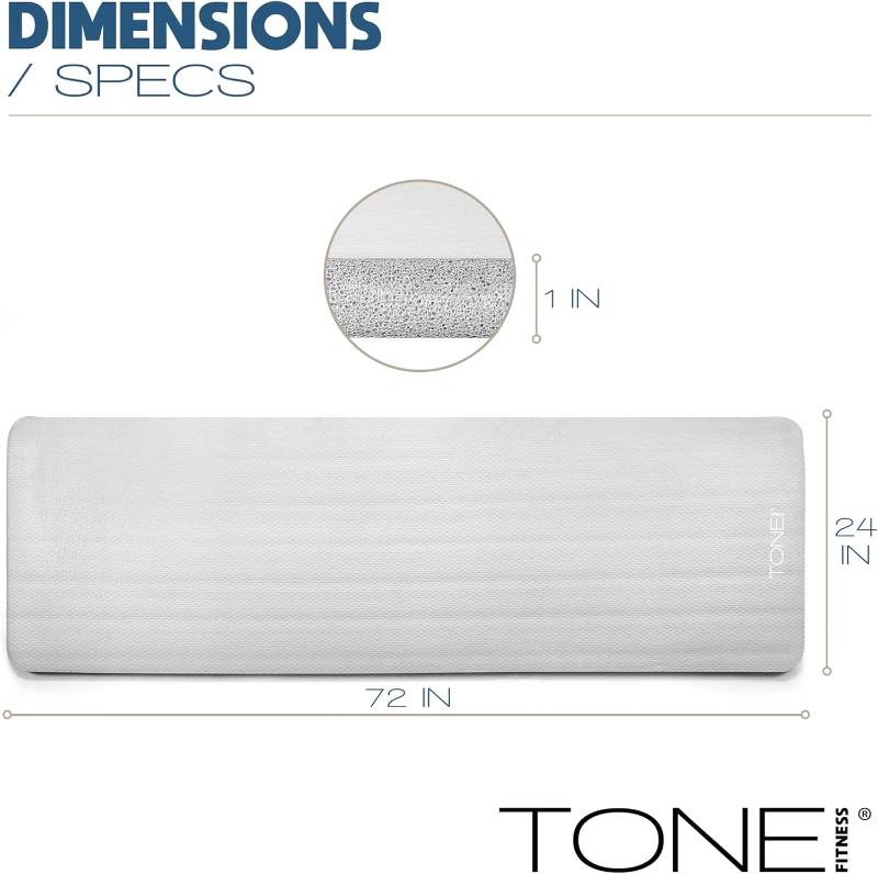 Tone Fitness One-Inch High-Density Yoga Mat — Extra-Thick Non-Slip Exercise Mat with Carrying Strap for Yoga, Pilates & Home Gym