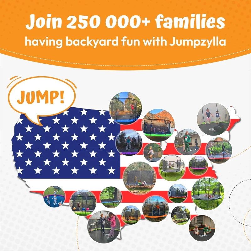 JUMPZYLLA Enclosed Trampoline with Ladder — 8FT to 16FT Sizes | ASTM Certified Recreation Trampoline | Anti-Rust Frame