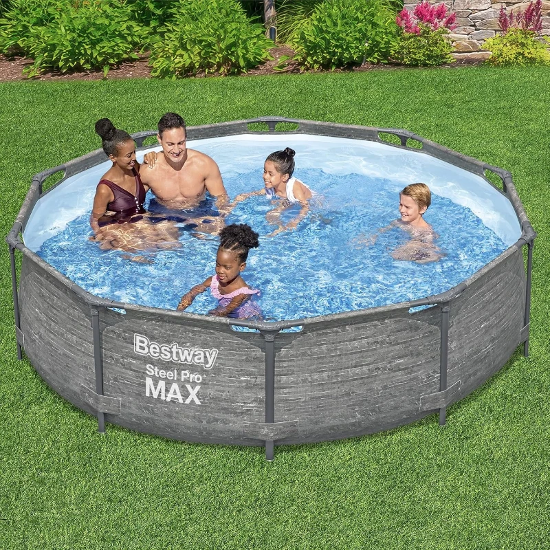 Bestway Steel Pro MAX 10' x 30"" Round Above-Ground Pool Set with Metal Frame, DuraPlus Liner and Filter Pump, Gray
