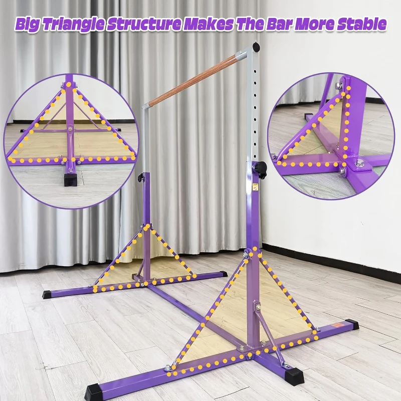 5FT/6FT Kids Adjustable Gymnastics Bar – Horizontal Training Bar for Ages 5–20, Height Range 35.4""–59"" / 45""–71"", 500 lb Max, Home Use