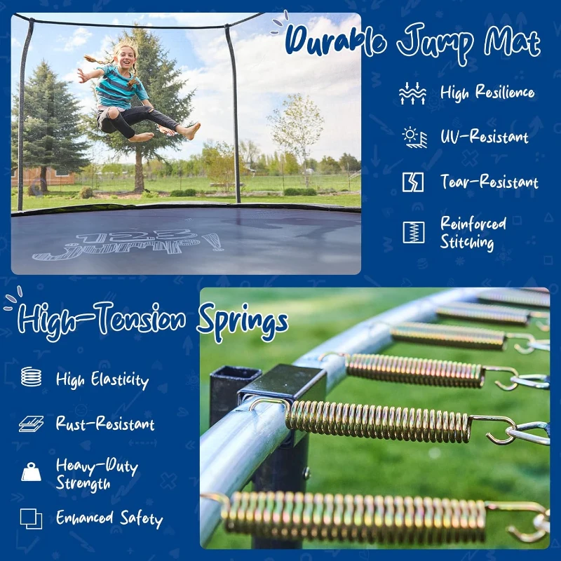 123JUMP by Skywalker — 10/12/14 ft Round Outdoor Trampoline with Enclosure & Ladder, ASTM F381-16 Certified, Spring Pad Cover & Heavy-Duty Jump Mat