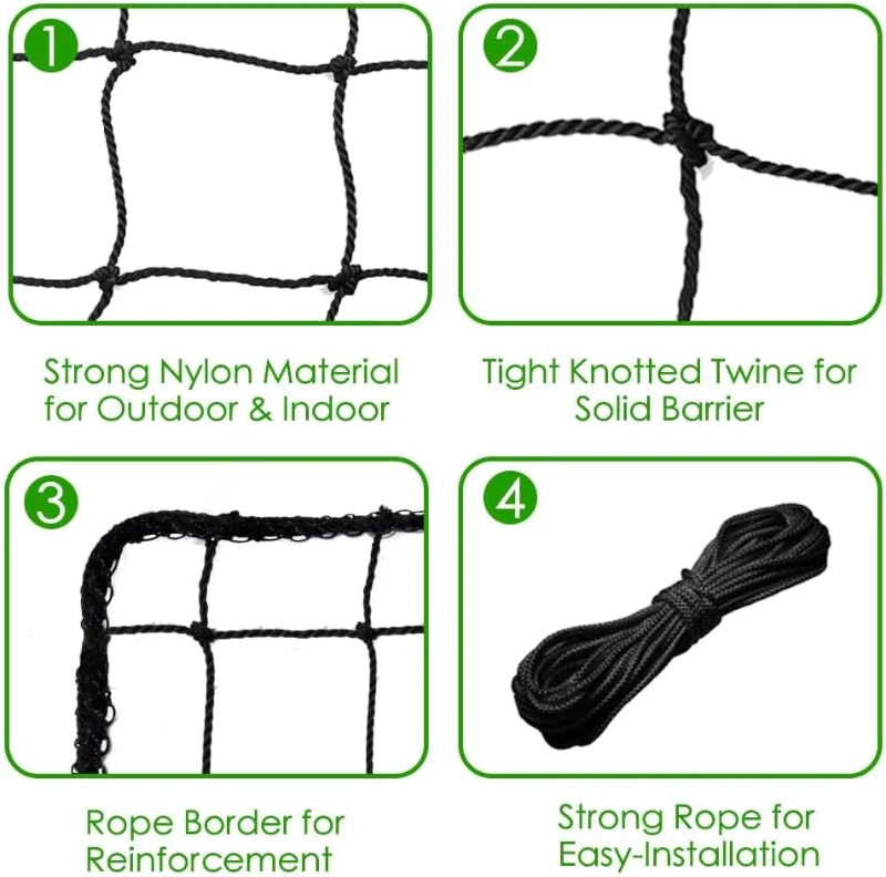 Heavy-Duty Polyethylene Baseball/Softball Backstop Netting – Multiple Sizes (10'x10' to 15'x50')