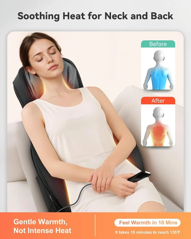 Snailax Shiatsu Neck & Back Massager with Heat - Adjustable-Height Neck Rollers, Vibration and Upgraded Kneading Compression Chair Pad for Home & Office