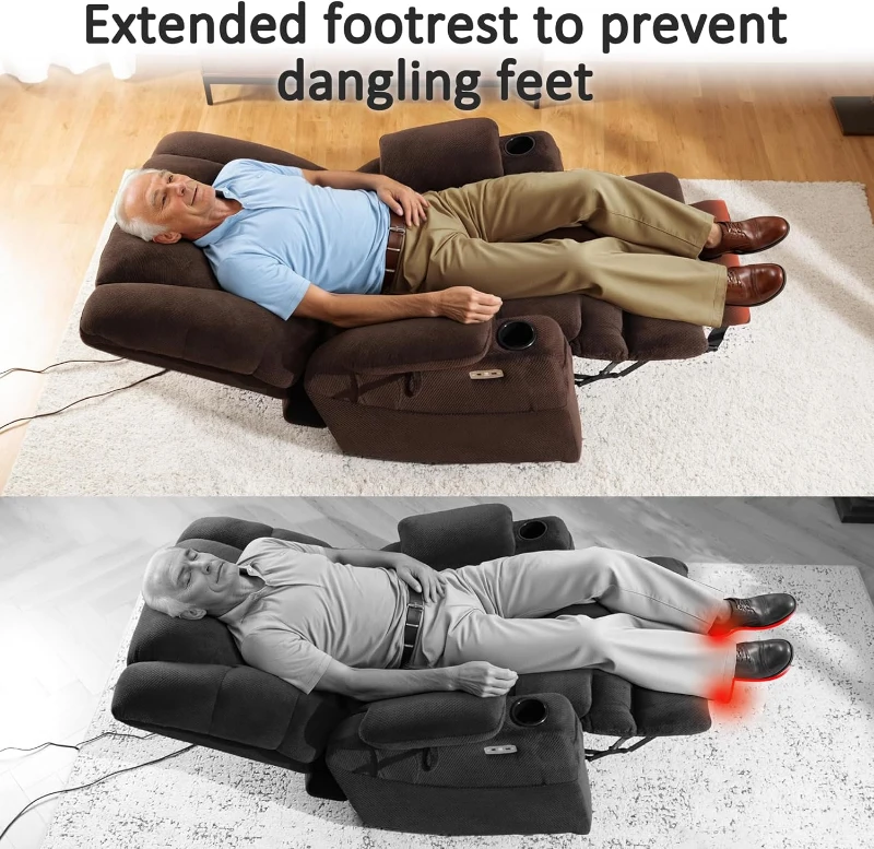 MCombo Large Triple-Motor Power Lift Recliner for Tall Seniors with Massage & Dual-Zone Heating, Adjustable Headrest — Fabric 7634 (Coffee, Large)