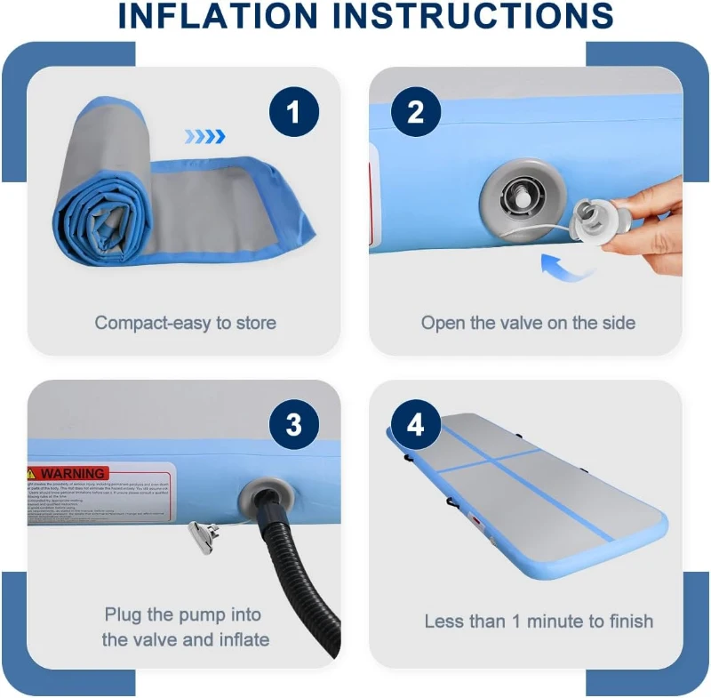 Air Tumble Track Inflatable Mat with Electric Pump - 6ft/10ft/13ft/16ft/20ft, 4in & 8in Thickness - Durable PVC Drop-Stitch Gymnastics Mat for Home, Pool, Beach and Park