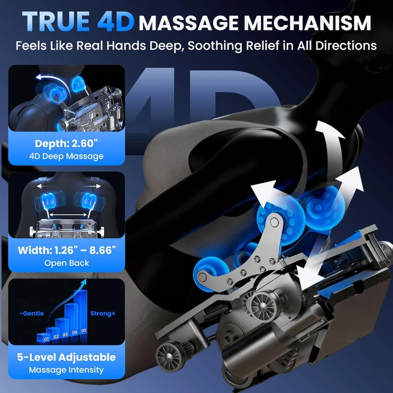 Space Walk & Ankle Stretch 4D Massage Chair — Zero Gravity SL-Track Shiatsu Recliner with Electric Calfrest Extension, Foot Rollers & AI Voice (S002 Black)