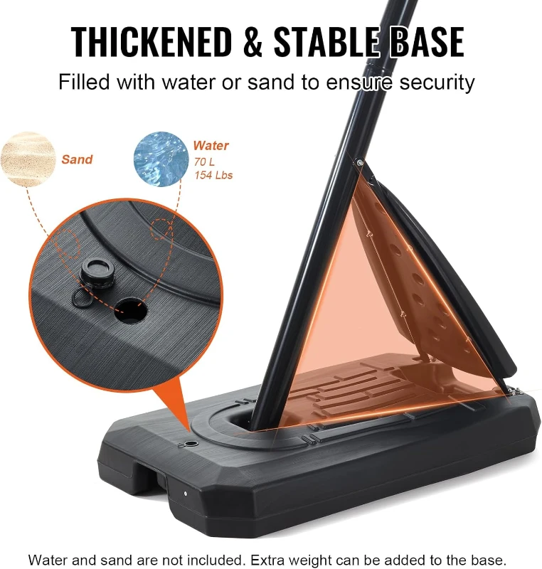 VEVOR Adjustable Portable Basketball Hoop with Mobile Stand & Weighted Base, Height-Adjustable Rim for Youth and Adults, Indoor/Outdoor