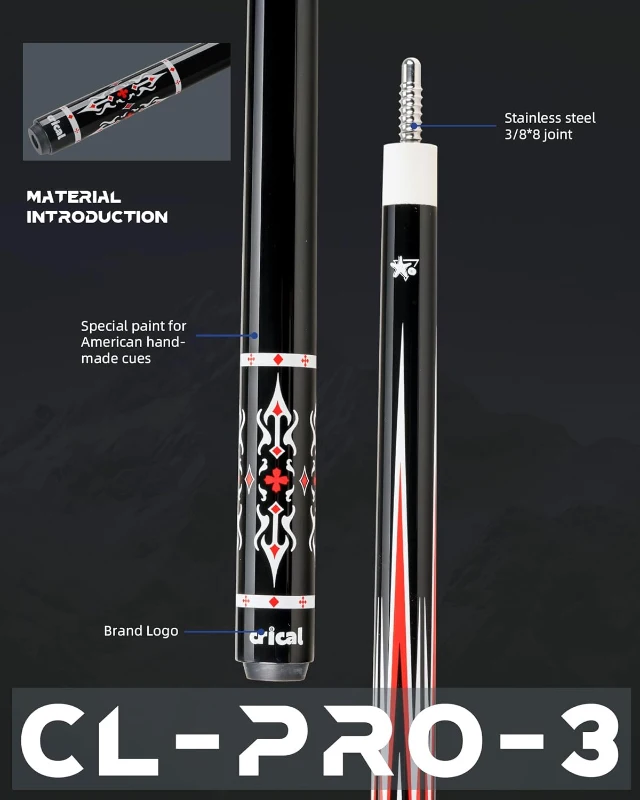 CRICAL 58-inch Carbon Fiber Pool Cue – Professional Low-Deflection Cue with 3/8×8 Pin Joint and 12.5mm Tip