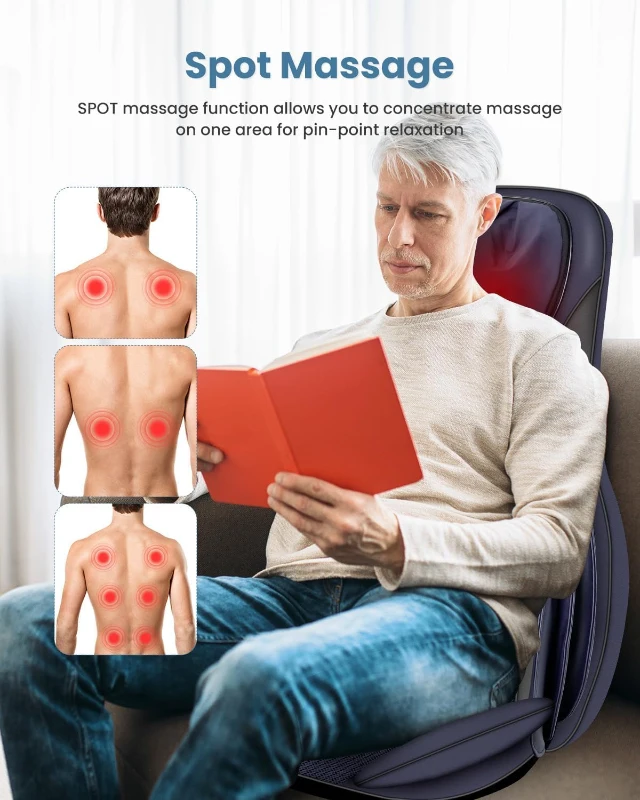 COMFIER Shiatsu Back Massager with Heat — Chair Pad with New Tapping Function, Kneading & Compression, Height-Adjustable Neck, Fits Most Chairs, Gift for Parents