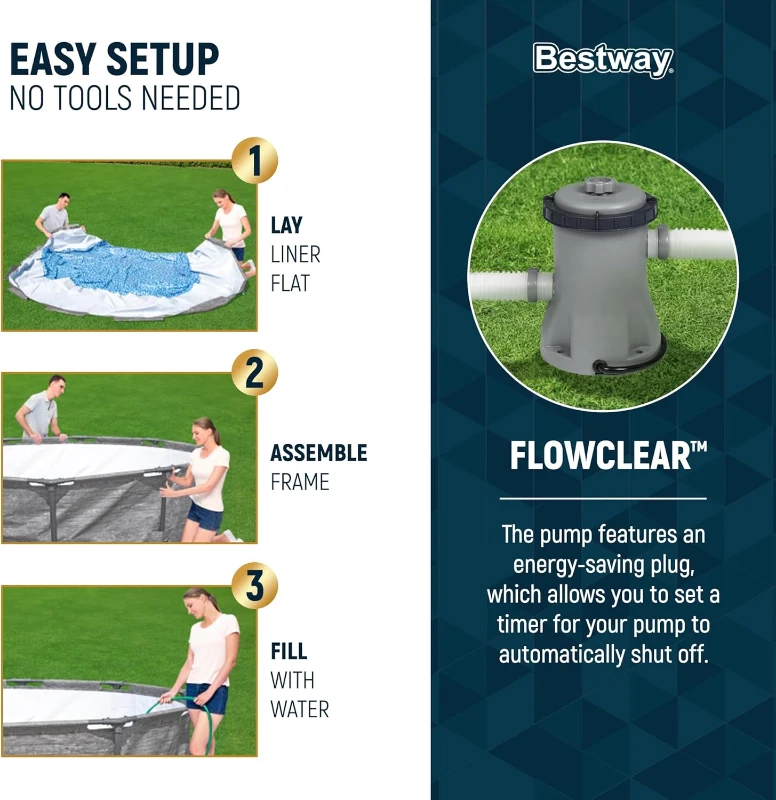 Bestway Steel Pro MAX 10' x 30"" Round Above-Ground Pool Set with Metal Frame, DuraPlus Liner and Filter Pump, Gray