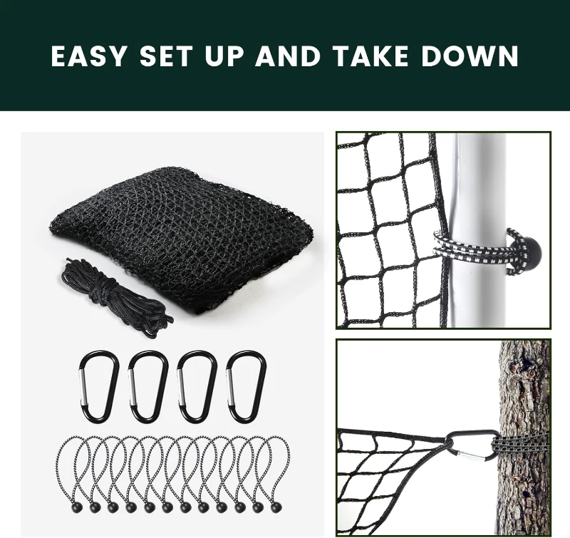 Sports Netting Golf Practice & Multi-Sport Hitting Net with 33ft Nylon Rope, Carabiners and Elastic Cords - Available in 10x10 to 15x20 Sizes