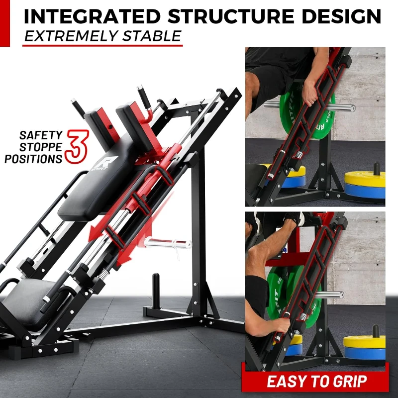 RitFit Two-in-One Leg Press & Hack Squat Machine – Professional Adjustable Home Gym Sled with Linear Bearings, Weight Storage Posts, Red