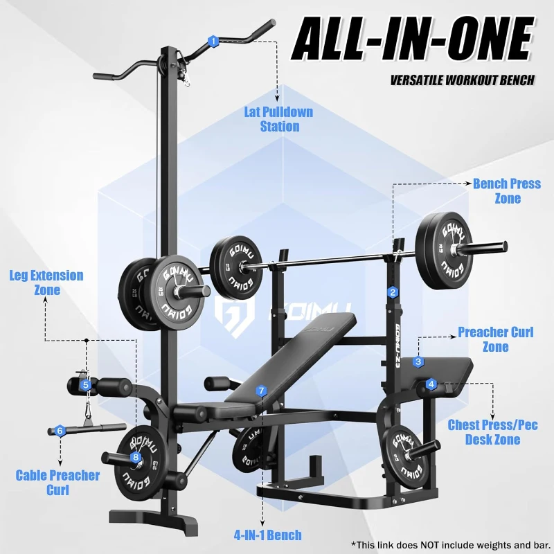 GOIMU Z3 9-in-1 Olympic Weight Bench Set with Leg Extension, Preacher Curl Pad & LAT Pulldown – 900 lb Capacity Strength Bench for Home Gym