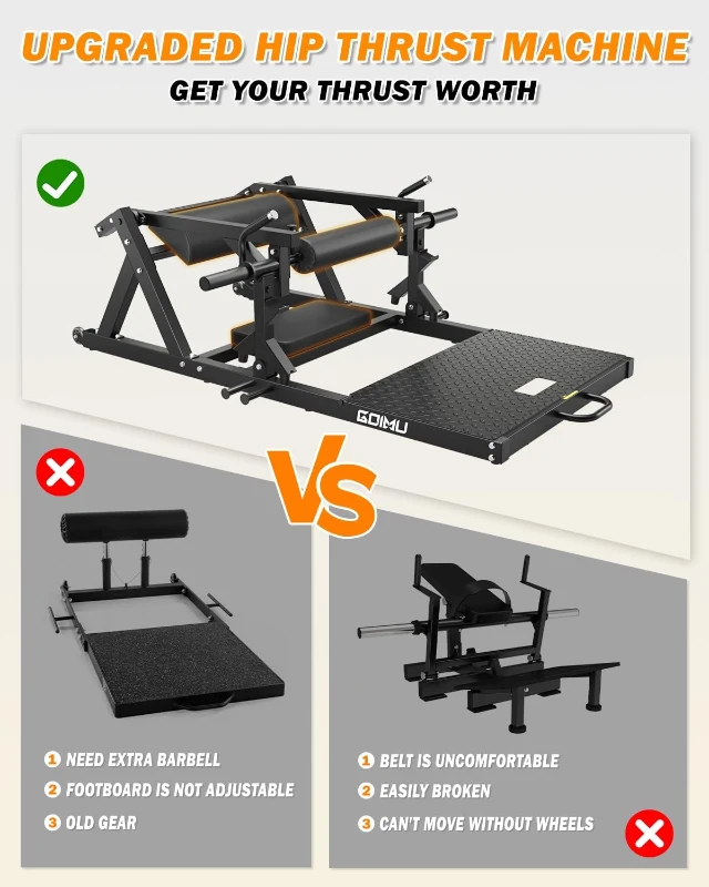 GOIMU HT01 Plate-Loaded Hip Thrust Machine – 800 lb Capacity Glute Drive with Band Pegs, Thick Hip Pad & Heavy-Duty Footplate
