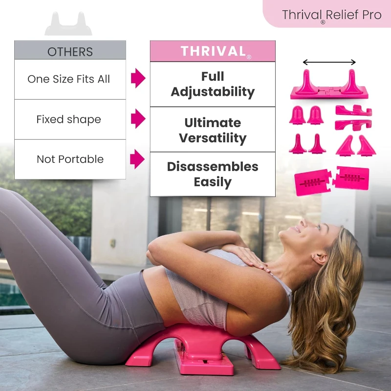 Thrival Relief Pro - Fully Adjustable Psoas, Back & Hip Flexor Release Tool for Deep Tissue and Trigger Point Massage (Pink) - Made in USA
