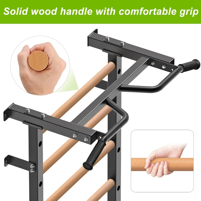 Kipika 2 x 2-inch Swedish Wall Ladder – Wall-Mounted Pull-Up Bar & Suspension Trainer with 1-inch Holes, Solid Wood Grips, Power Rack Compatible Gymnastic Stall Bar for Home, School and Wall Gyms