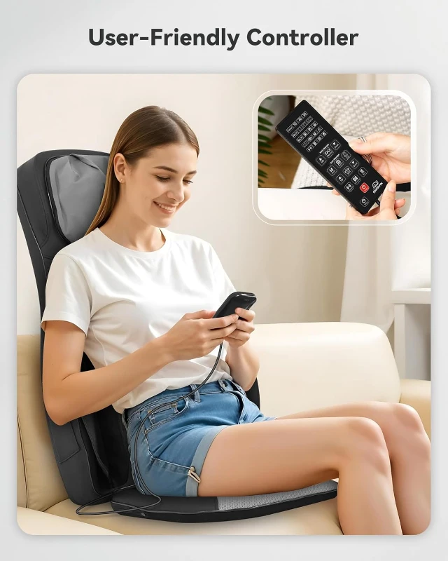 Snailax Shiatsu Neck & Back Massager with Heat - Adjustable-Height Neck Rollers, Vibration and Upgraded Kneading Compression Chair Pad for Home & Office