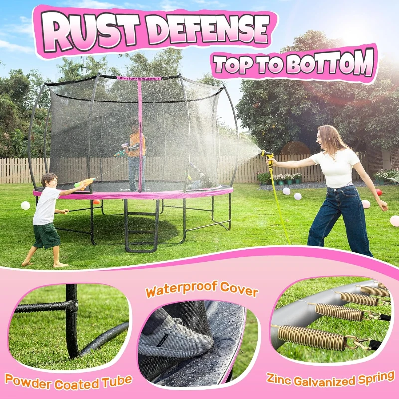 BCAN Outdoor Trampoline with Net Enclosure and Ladder — 8/10/12/14/15/16FT Recreational Trampoline, ASTM Approved for Kids & Adults