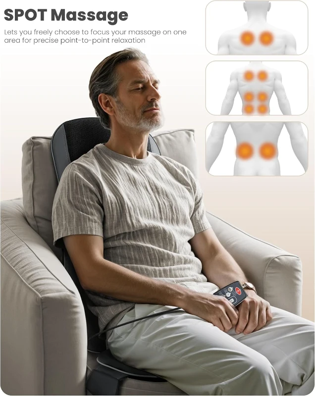 COMFIER Heated Back Massager Pad with Shiatsu, 2-Speed Full-Back Chair Massager with Spot Function and Vibrating Seat – Lightweight Massage Cushion for Home, Office, Gifts for Men & Women