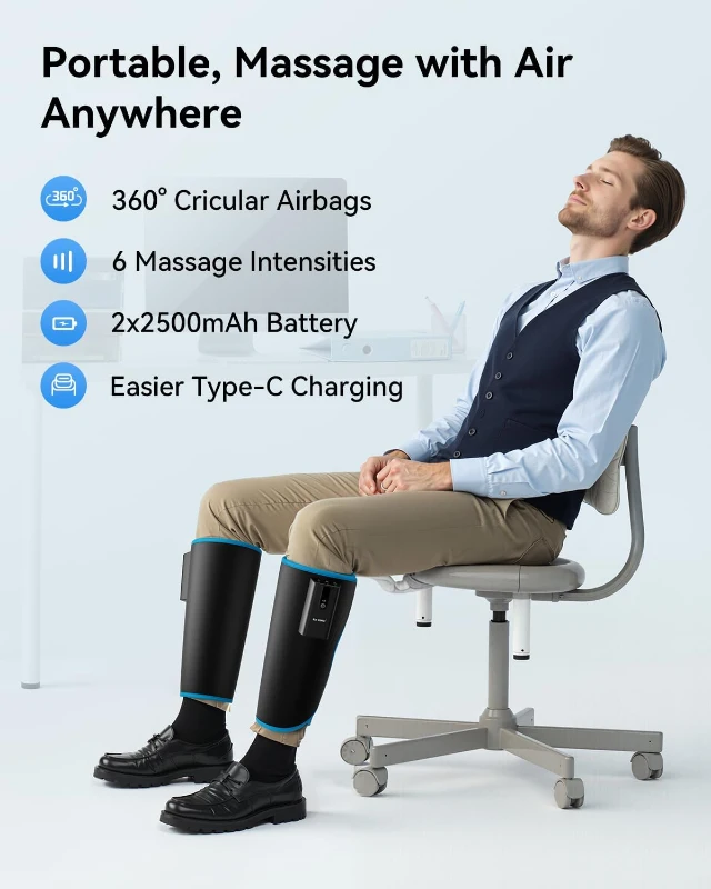 FIT KING Cordless Rechargeable Calf Massager — Portable 360° Leg Compression with 6 Intensities & 3 Modes