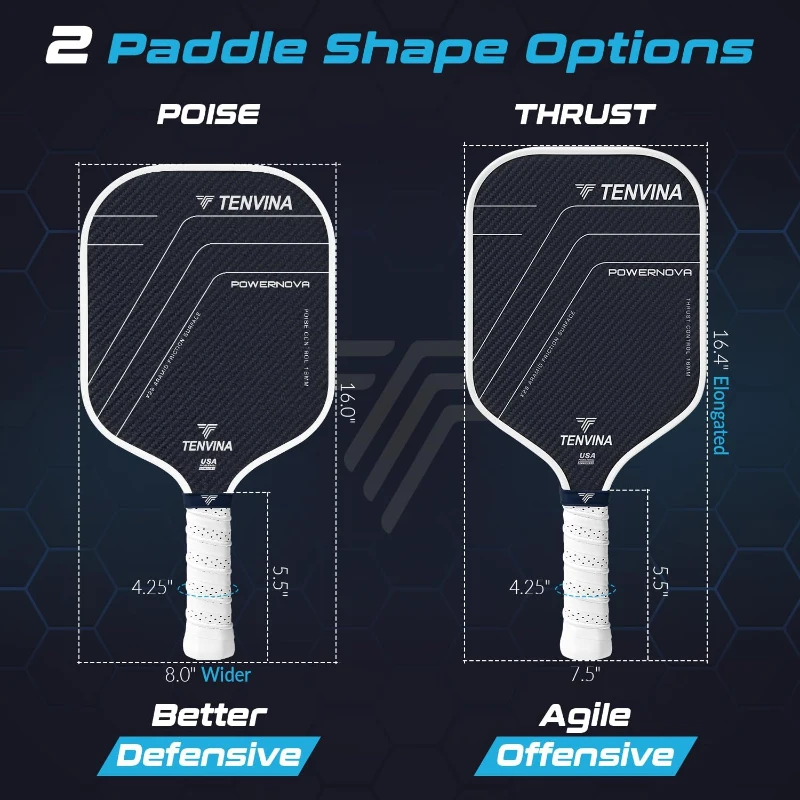 TENVINA Pickleball Paddle – Multi-Layer K29 Aramid & Carbon Textured Surface, 4 Shape/Thickness Options, USAPA Approved, High Power & Spin
