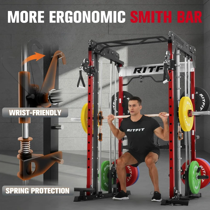 RitFit M1 / M1 Pro Smith Machine with Cable Crossover, Multi-Function Power Cage & Squat Rack for Home Gym
