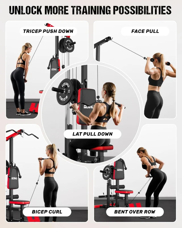 LS01 3-in-1 Lat Pulldown & Cable Row Tower with AB Crunch – Compact Pulley Station for Home Gym