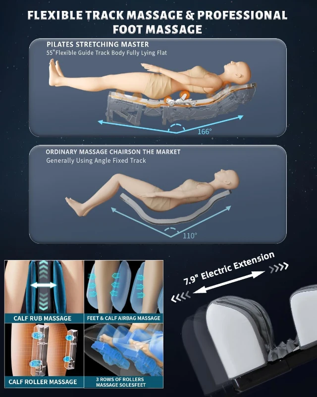 RelaxRelife 4D Full-Body Massage Chair with 166° Flexible SL Track, Reading Lamp, 18 Modes, 11 Techniques, 36 Airbags, Zero Gravity Recliner, Yoga Stretch & Foot Massage (Grey)