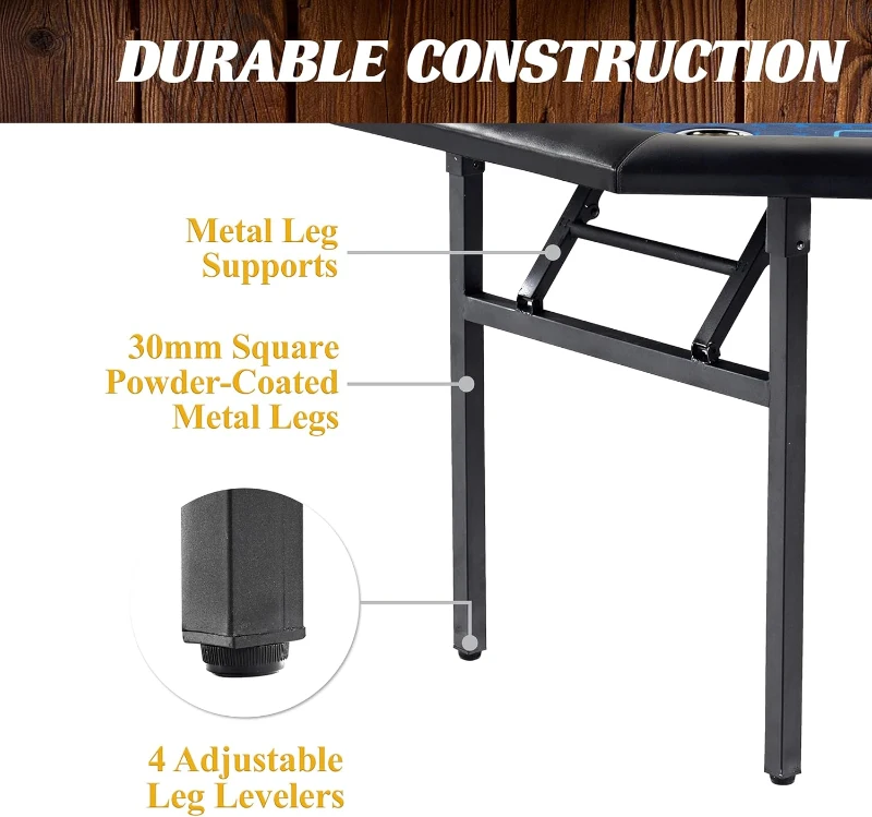 Barrington 48"" Folding Octagon Poker Table with Felt Play Surface, Padded Faux-Leather Rail and Built-In Cup Holders — 8-Player