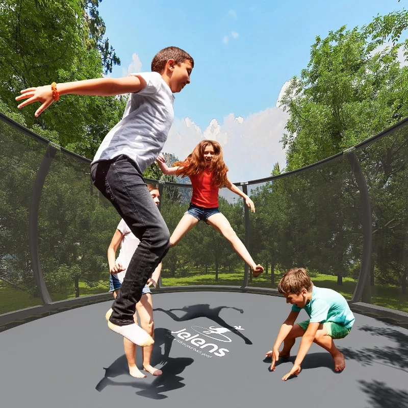 JELENS Backyard Trampoline — Available 8/10/12/14/15/16FT with Enclosure Net & Ladder, Galvanized Anti-Rust Frame, ASTM F381-16