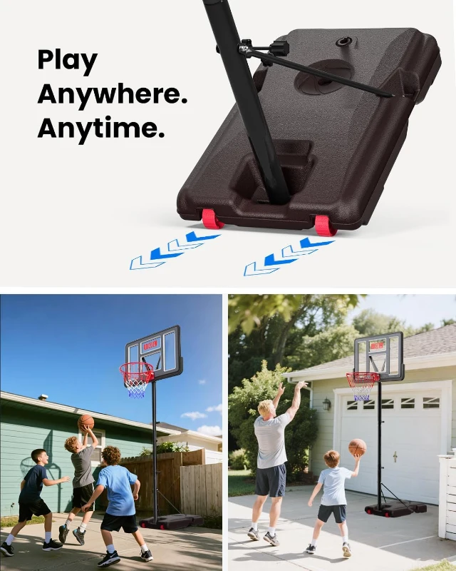 IGL Portable Basketball Hoop System, 5.6–10 ft Adjustable Stand with 44"" PC Backboard, Mobile Base for Kids, Youth & Adults (Backyard/Driveway)