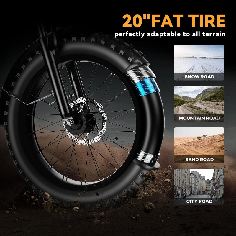 2024 Upgraded 1000W Foldable E-Bike with 48V 20Ah Removable Battery, 30+ MPH, 80-Mile Range, 20"" Fat Tires — Foldable Commuter & Off-Road Electric Bicycle