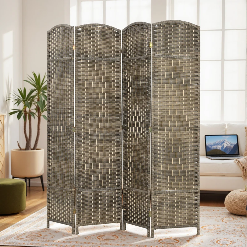 HOMCOM Folding Room Divider Screen 4 Panel 6' Tall Privacy Screen Freestanding Wood Partition for Home Office, Dark Rustic Oak