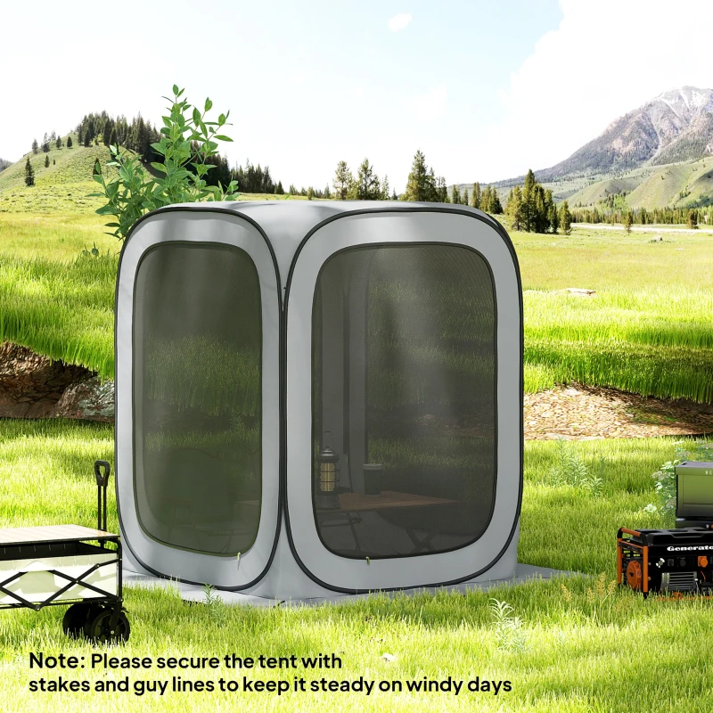 Outsunny 6 x 6ft Pop Up Screen Tent, UPF50+ Portable Camping Gazebo Screen House with Carry Bag, Light Grey