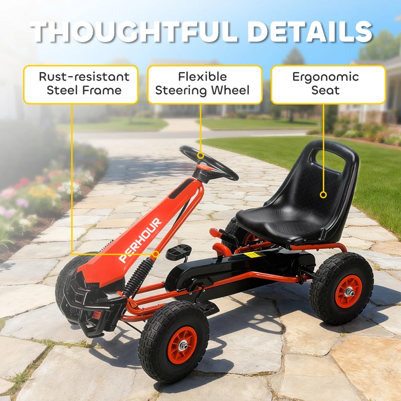 Qaba Kids Go Kart, Pedal Car with Adjustable Seat, EVA Wheels, Brake, for Boys & Girls Aged 3-8 Years Old, Red