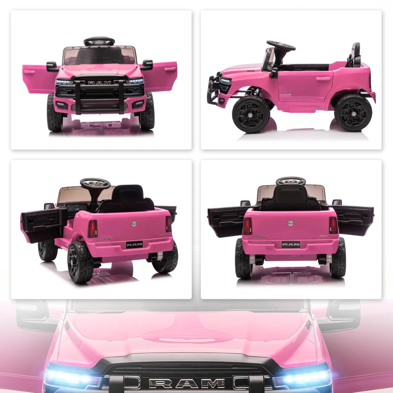Qaba 12V Kids Ride on Car, Licensed Dodge RAM 3500 Ride on Toys with Dual Motors, Remote Control for Toddlers, Pink