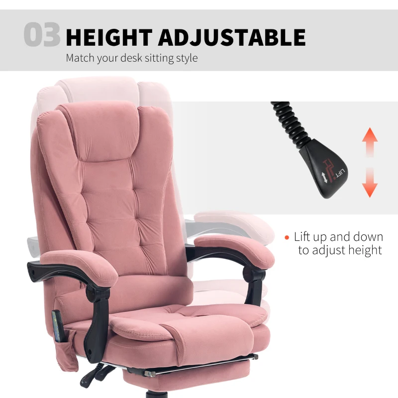 Vinsetto 7-Point Vibrating Massage Chair, Reclining Office Chair with Footrest, Reclining Back, Adjustable Height, Pink