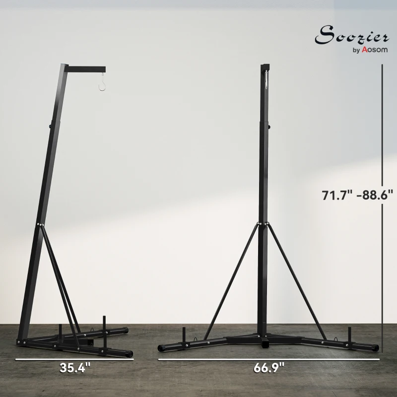 Soozier Foldable Punch Bag Stand, Height Adjustable Heavy Bag Stand with Weighted Base, Free Standing for Home Gym, Stand Only