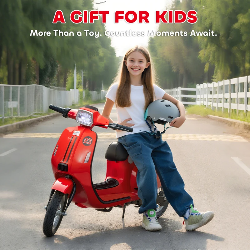 Qaba 24V Kids Motorcycle with 3-Speed, Electric Motorcycle with Rear Suspension and LED Lights for 8-12 Years Old, Red