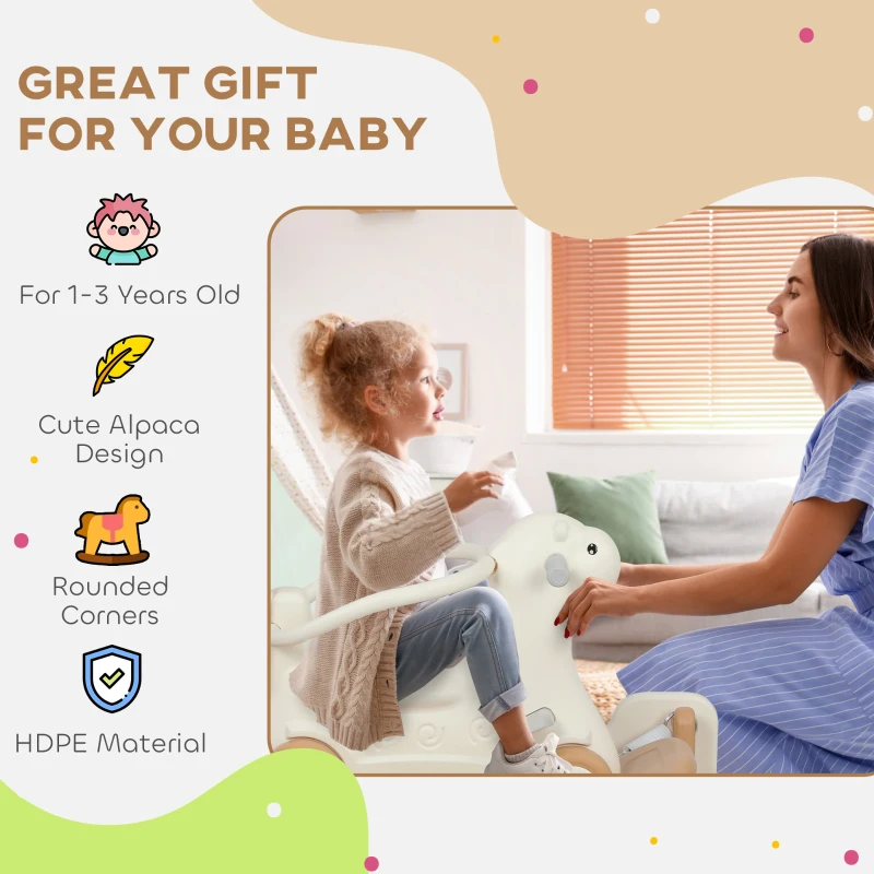 Qaba 5 in 1 Kids Rocking Horse with Detachable Base, Safety Guardrails, Footrests, Push Handle for Ages 1-3, Brown