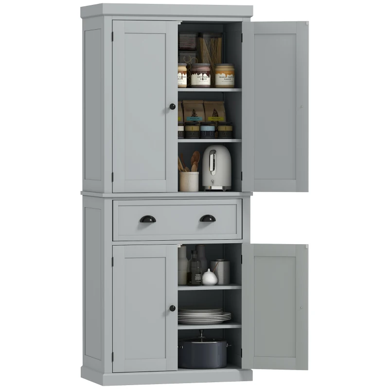 HOMCOM 72.5" Kitchen Cabinet, Pantry Storage Cabinet with Doors and Shelves, Freestanding Food Pantry Cabinet, Gray
