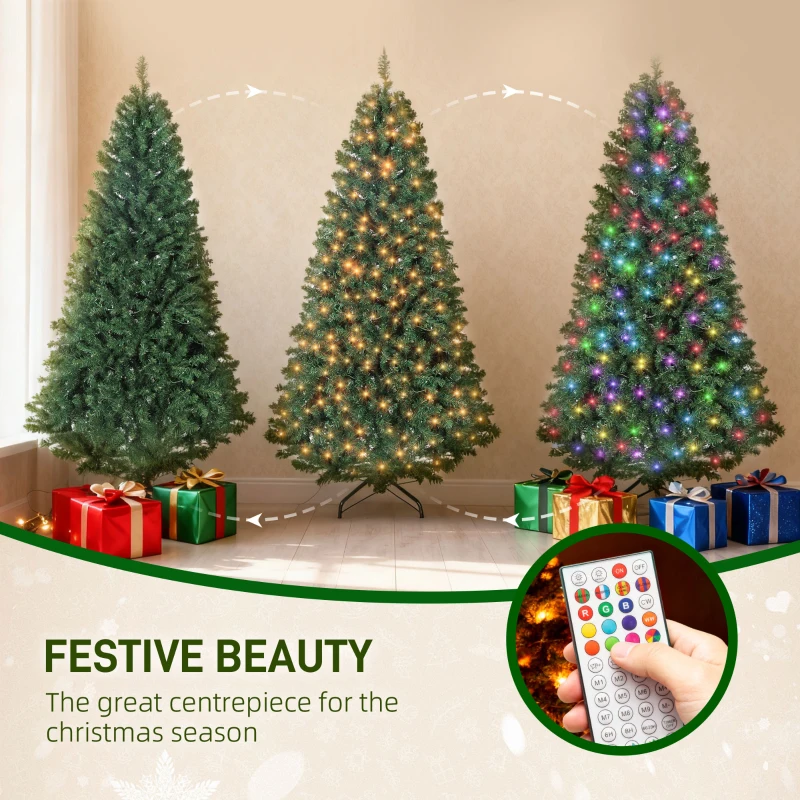 HOMCOM 6ft Prelit Christmas Tree with RGB Dynamic LEDs, Remote Control, Daily Timer, Hinged Xmas Tree, Easy Assembly