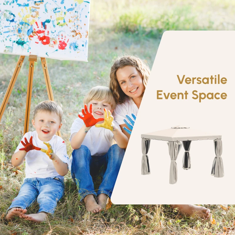 Outsunny 10' x 10' Outdoor Patio Gazebo Double Soft-top Garden Shelter Tent with Beautiful Polyester Curtains, & Mesh Screen Drapes, Cream White