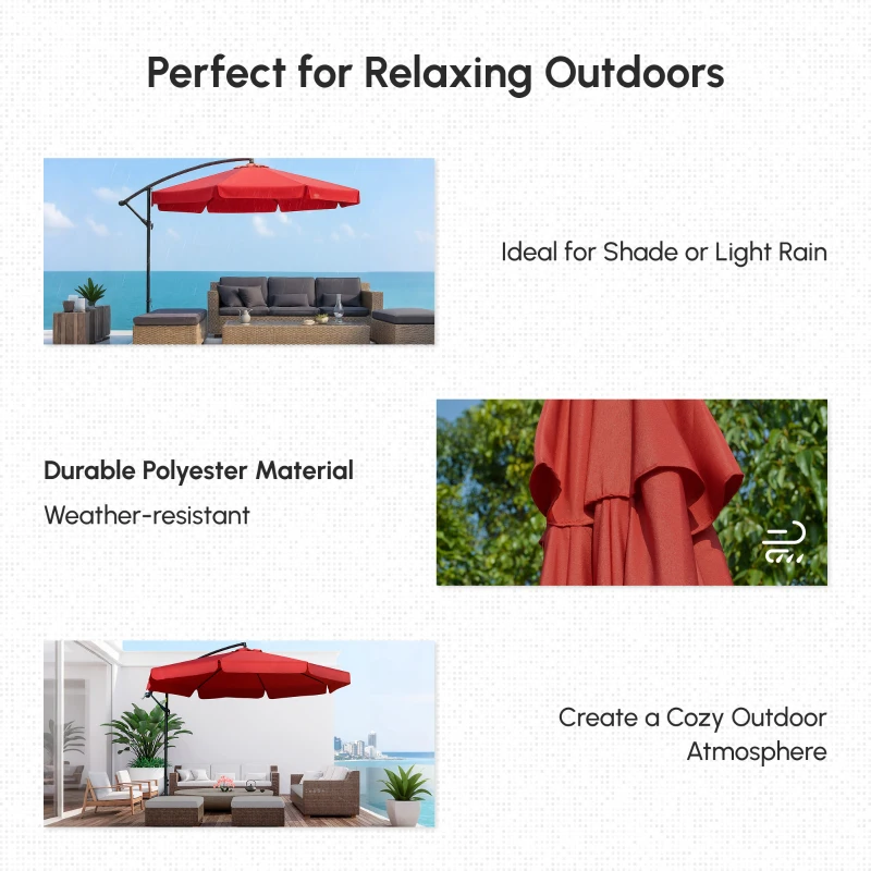 Outsunny 11FT Cantilever Patio Umbrella with Offset Hanging, Easy Tilt Adjustment & Cross Base for Backyard, Poolside, Red