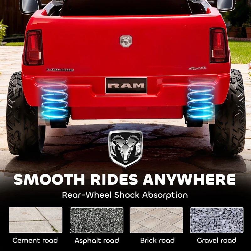 Qaba 12V Kids Ride on Car, Licensed Dodge RAM 3500 Ride on Toys with Dual Motors, Remote Control for Toddlers, Red