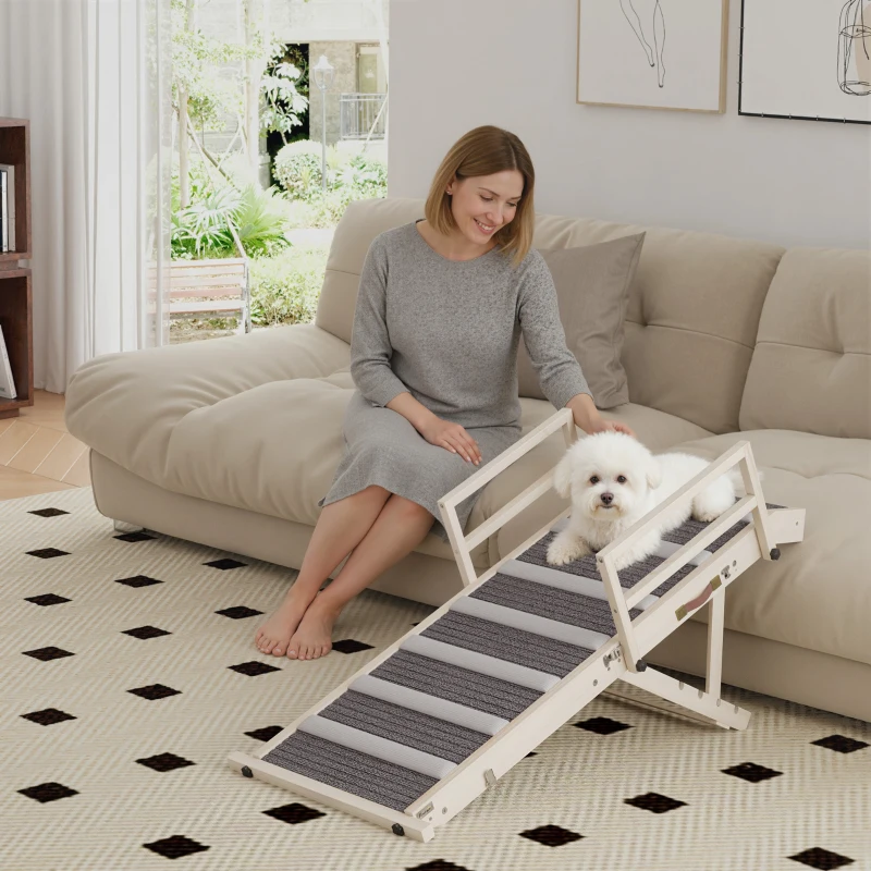 PawHut Dog Ramp, Folding Pet Ramp, 4 Adjustable Height from 15" to 19", Dog Step with Side Rails for Small to Large Pets