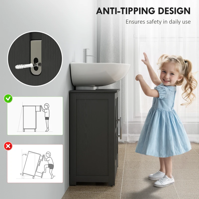 HOMCOM Farmhouse Pedestal Sink Storage Cabinet, Bathroom Sink Cabinet with 2 Barn Doors and Adjustable Shelf, Distressed Black